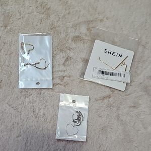 3 Pair of SHEIN Silver & Gold Heart Threader Earrings